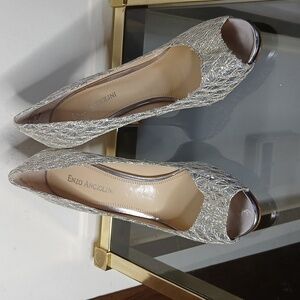 Enzo Angiolini silver sparkling open toe heels size 7.5